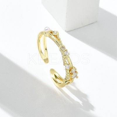 Clear Cubic Zirconia Cuff Rings RJEW-G337-18G-1