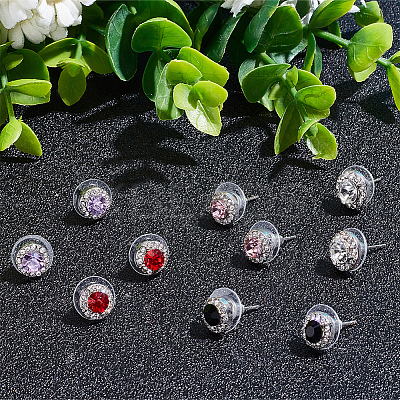 5 Pairs 5 Style Cubic Zirconia Diamond Stud Earrings EJEW-AN0004-30-1