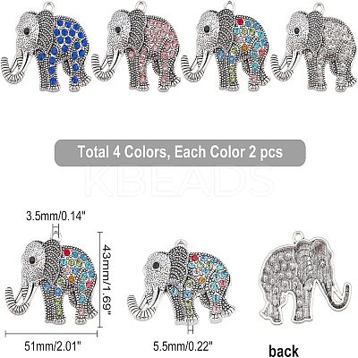 8Pcs 4 Colors Tibetan Style Alloy Rhinestone Big Pendants ALRI-FH0001-12-1