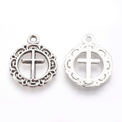 Tibetan Style Flat Round with Cross Alloy Pendants LS-X-TIBEP-Q054-07AS-RS-1