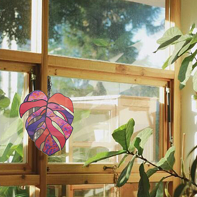 Monstera Leaf Acrylic Pendant Decorations HJEW-WH0043-33A-1