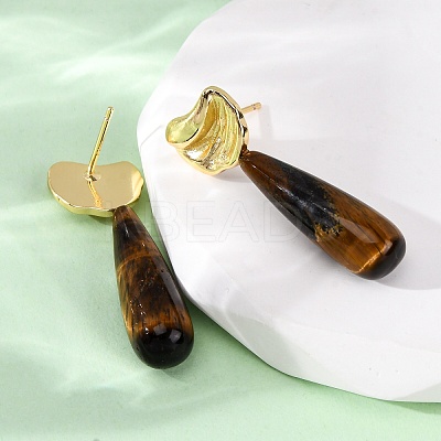 Natural Mixed Stone Teardrop Dangle Stud Earrings EJEW-P320-01G-M-1