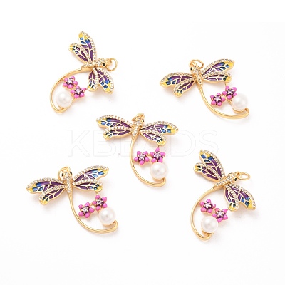 Eco-Friendly Brass Micro Pave Cubic Zirconia with Enamel Pendants KK-K268-29G-1