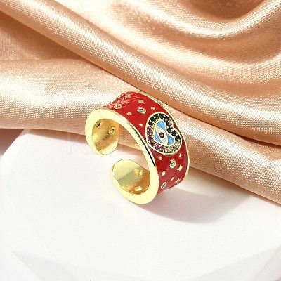 Brass Micro Pave Cubic Zirconia Enamel Cuff Rings for Women RJEW-L113-019G-02-1