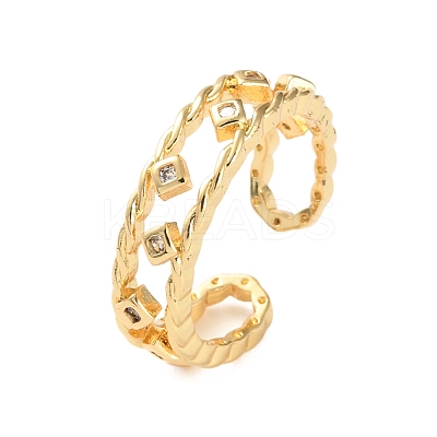 Rack Plating Brass Micro Pave Cubic Zirconia Open Cuff Rings for Women RJEW-U026-04G-04-1