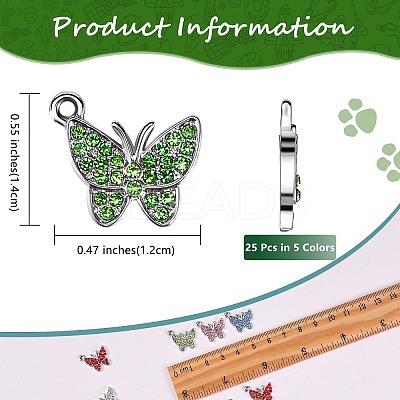 25Pcs 5 Colors Zinc Alloy Butterfly Charms ENAM-SZ0001-81-1