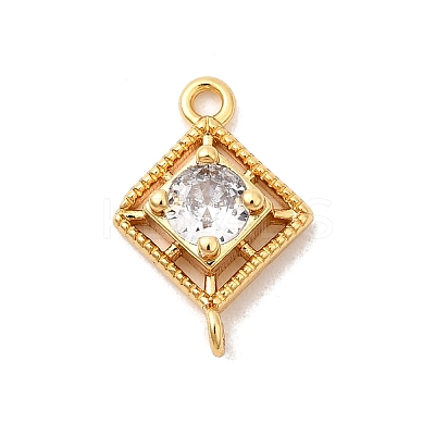 Brass Pave Clear Cubic Zirconia Rhombus Connector Charms X-KK-P340-43G-1