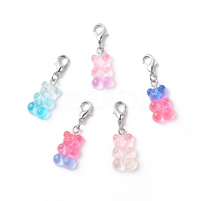 Transparent Gradient Color Resin Bear Pendant Decorations X-HJEW-JM00768-1