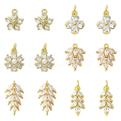 6Pcs 3 Styles Brass Pave Cubic Zirconia Pendants KK-YW0003-80-1