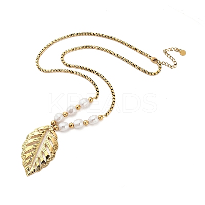 304 Stainless Steel Leaf Pendant Necklaces for Women NJEW-U038-02G-1