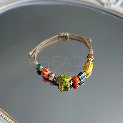 Porcelain Beads Braided Bead Bracelets for Women FS-WG0D046-04-1