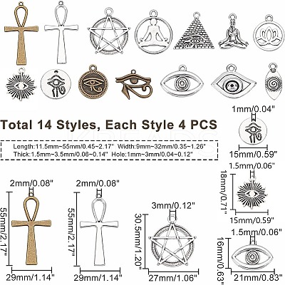 56Pcs 14 Style Tibetan Style Alloy Pendants TIBEP-PH0001-31-1