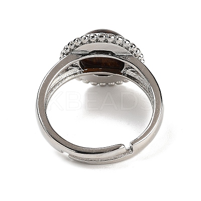 Natural Tiger Eye Round Adjustable Rings RJEW-K271-02P-06-1