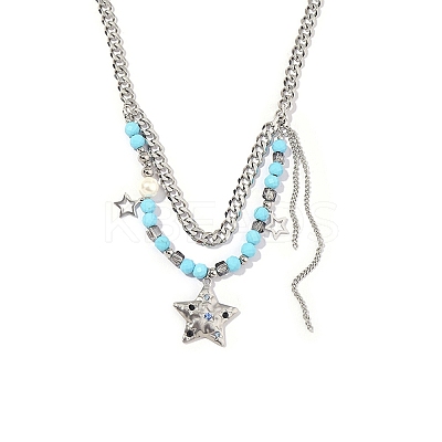 304 Stainless Steel Glass Double Layer Necklaces NJEW-K259-02P-1
