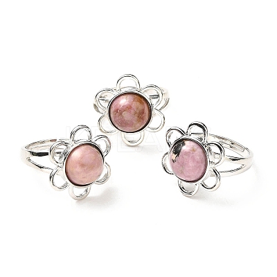 Natural Rhodochrosite Adjustable Rings RJEW-P043-01P-24-1