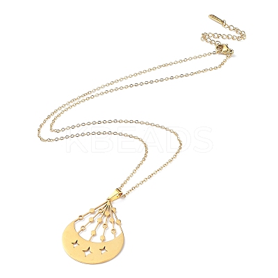 201 Stainless Steel Moon with Star Pendant Necklace with Cable Chains NJEW-Q317-06G-1