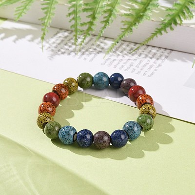 Ethnic Style Colorful Handmade Porcelain Beaded Stretch Bracelet for Women BJEW-JB09089-01-1