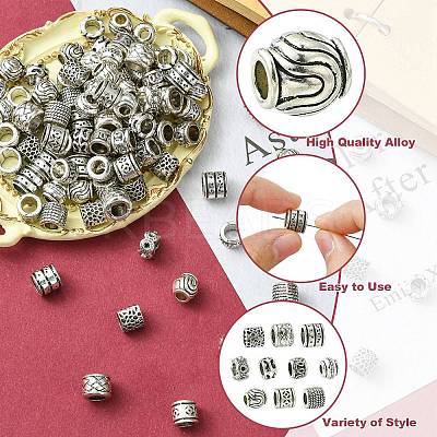 100Pcs 10 Styles Tibetan Style Alloy European Beads FIND-CJ0003-73-1