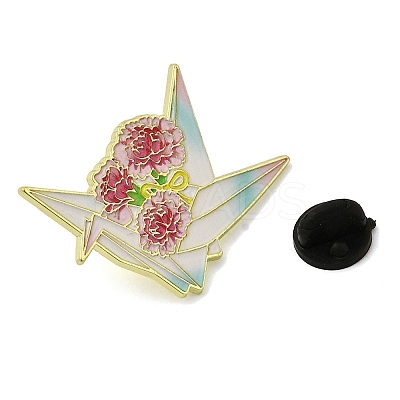 Paper Crane & Flower Alloy Enamel Pin Backs for Clothes for Women LS-JEWB-F043-02D-1