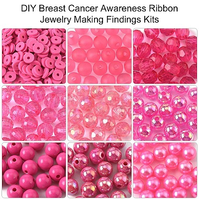 Breast Cancer Pink Awareness Ribbon Theme Alloy Enamel Pendants & Acrylic & Polymer Clay Beads Finding Kits DIY-YW0016-34-1