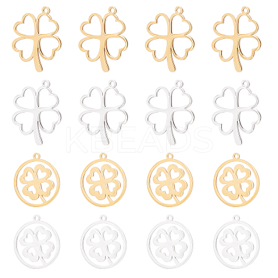 16Pcs 2 Style 201 Stainless Steel Hollow Pendants STAS-DC0001-01-1