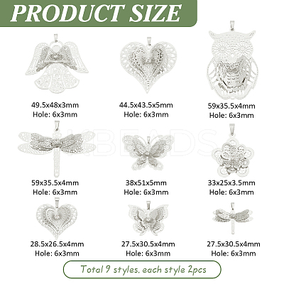 18Pcs 9 Styles Brass Rhinestone Pendants FIND-PH0020-70-1