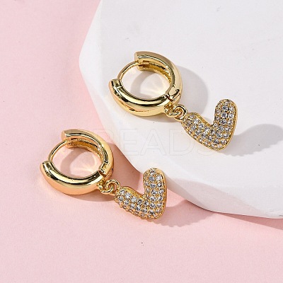 Brass Micro Pave Clear Cubic Zirconia Heart Hoop Earrings EJEW-K267-13G-1