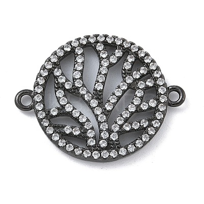 Rack Plating Brass Micro Pave Clear Cubic Zirconia Flat Round with Tree Connector Charms KK-A234-034B-1