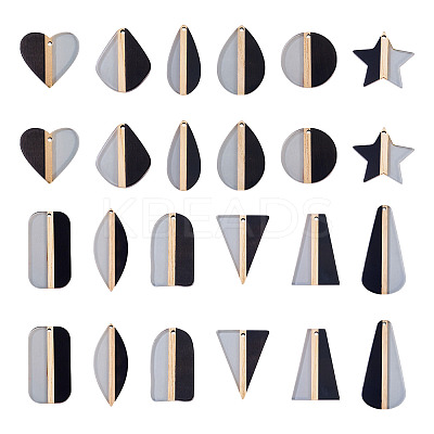 24Pcs 12 Styles Transparent Resin & Natural Wood Pendants RESI-TA0004-63-1