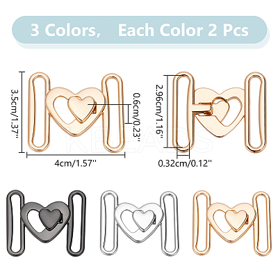 6Pcs 3 Colors Heart Alloy Belt Strap Buckles FIND-WR0010-57-1