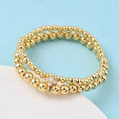 Brass Micro Pave Cubic Zirconia Round Beaded Multi-Strand Bracelets for Women BJEW-B148-02A-G-1