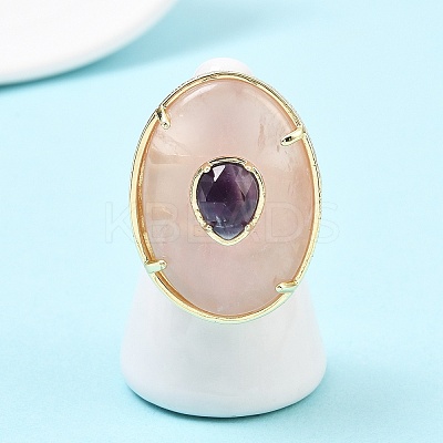 Natural Rose Quartz & Amethyst Oval Cuff Rings G-P599-01G-03-1
