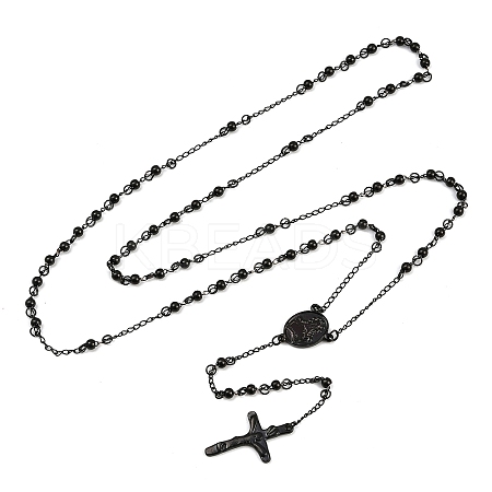 Men's Rosary Bead Necklace with Crucifix Cross NJEW-I011-4mm-04-1