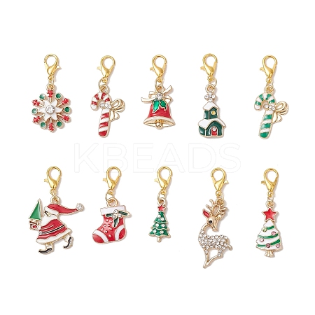 10Pcs Christmas Alloy Enamel Pendant Decorations HJEW-JM03681-1