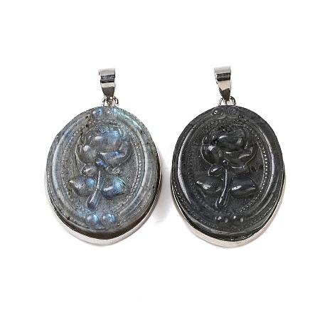 Natural Labradorite Carved Flower Pendants G-B085-15P-1