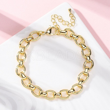 Brass Oval Link Chain Bracelets for Women Men BJEW-K273-06G-1