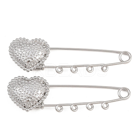 Hammered Heart 304 Stainless Steel Safety Pins Brooch Findings SA-CBA098D-15D-P04-1