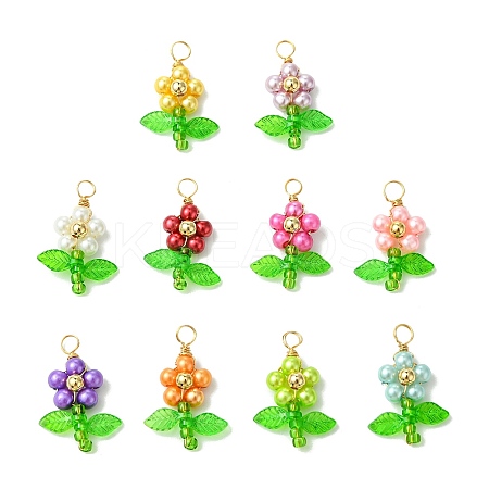 10Pcs 10 Colors Pearlized Glass Pearl Pendants PALLOY-JF03388-1