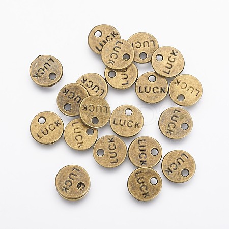 Flat Round Carved Word Luck Tibetan Style Message Charms X-TIBEP-A123975-AB-FF-1
