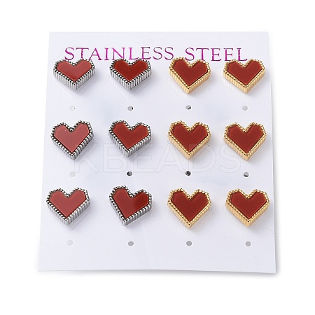 6 Pair 2 Color Heart Acrylic Stud Earrings EJEW-A024-12B-1