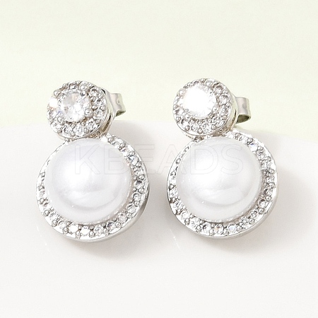 Brass Micro Pave Cubic Zirconia Stud Earrings CU-CBABA66-08P-1