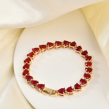 Brass Micro Pave Red Cubic Zirconia Link Chain Bracelets for Women BJEW-M047-01A-1