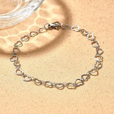 Tarnish Resistant 304 Stailess Steel Heart Link Bracelets BJEW-N280-04-1