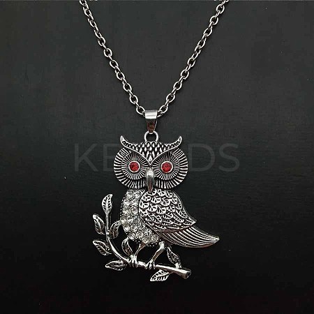 Alloy Light Siam Rhinestone Cute Owl Pendant Necklaces for Women ZP2296-1-1