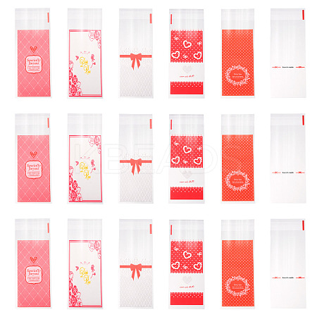 120Pcs 6 Styles Valentine's Day Rectangle Plastic Cellophane Bags OPC-TA0001-06-1