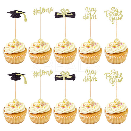10Pcs Graduation Theme Paper Cake Insert Card Decoration AJEW-WH0270-500A-1