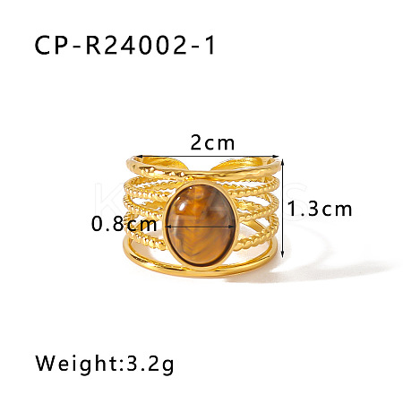 304 Stainless Steel with Natural Tiger Eye Cuff Open Rings WGD4E42-01-1