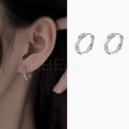 Anti-Tarnish Twisted Rhodium Plated 925 Sterling Silver Small Huggie Hoop Earrings EJEW-I260-37P-1