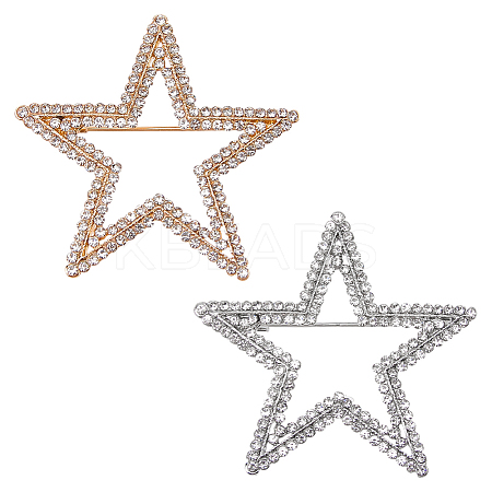 2Pcs 2 Colors Alloy Rhinestone Lapel Pin Brooches JEWB-FG0001-81-1