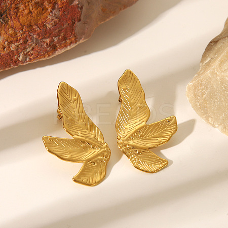 Fashionable 304 Stainless Steel Leaf Stud Earrings for Women SH3836-3-1